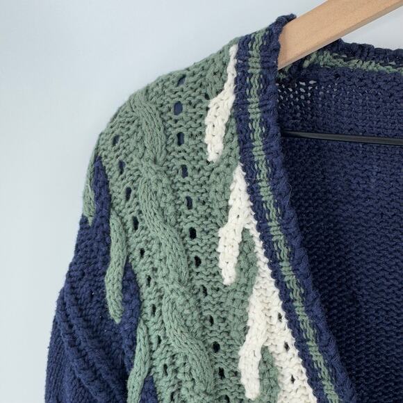 Vintage Christopher Sport Hand Knit Cardigan Navy Green V-Neck Sweater Size M - Picture 4 of 9